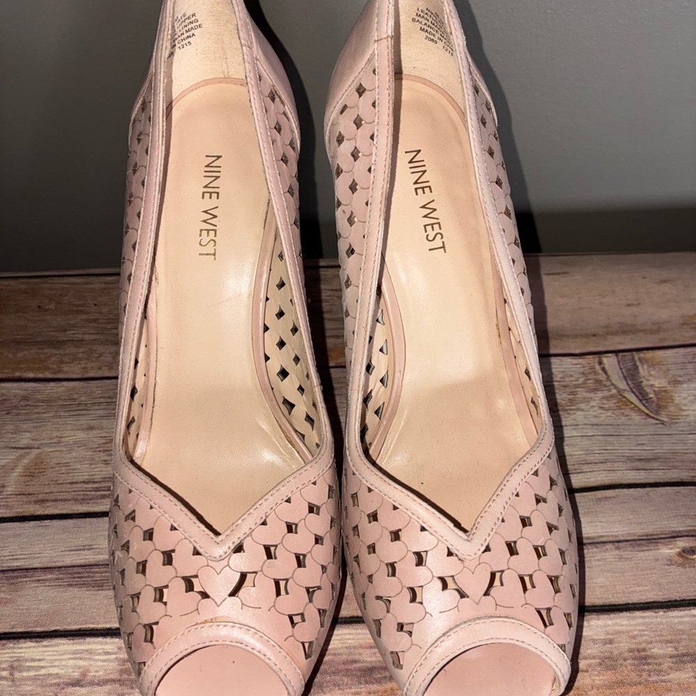 Nine West Women's Pink Peep Toe Heels with Heart Detail